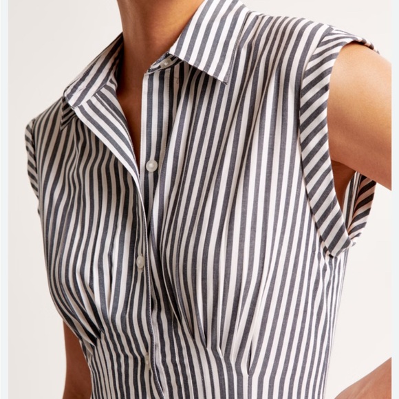 Abercrombie & Fitch Striped Short-Sleeve Midi Shirt Dress XL Tall - Picture 4 of 10